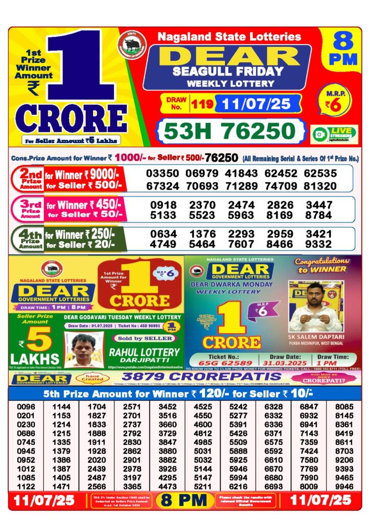 Dear Lottery 8 PM Result 11-7-2025